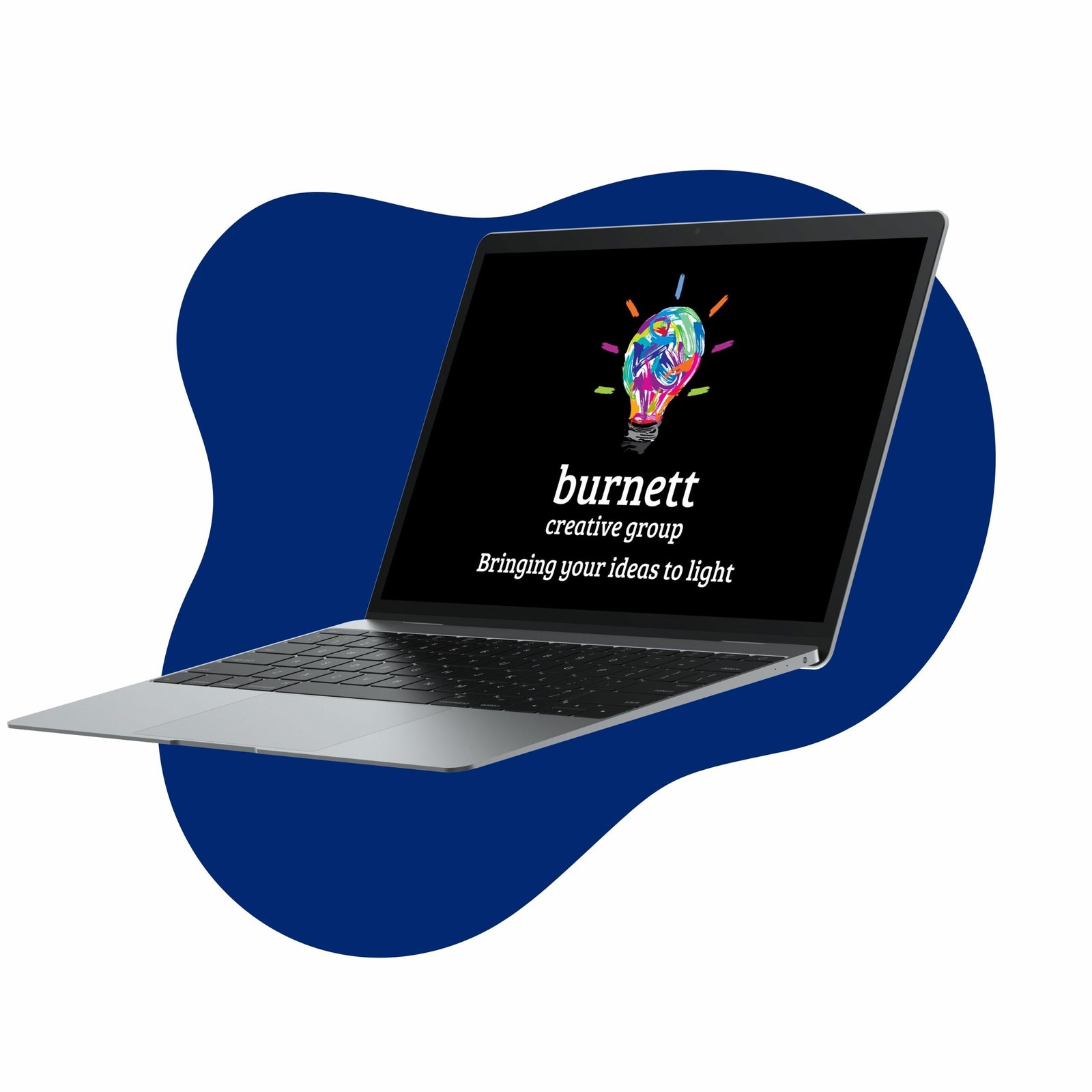 laptop with Burnett Creative Group screensaver